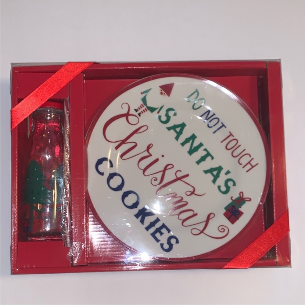 Festive Christmas Cookie Plate and Milk Bottle Set